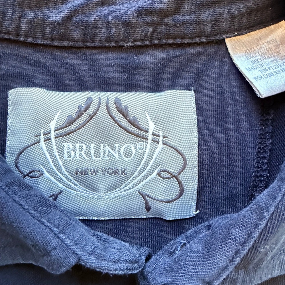 Bruno New York‎ Mens Short Sleeve Button Up Medium Navy Blue Stretch Preppy - Picture 3 of 6